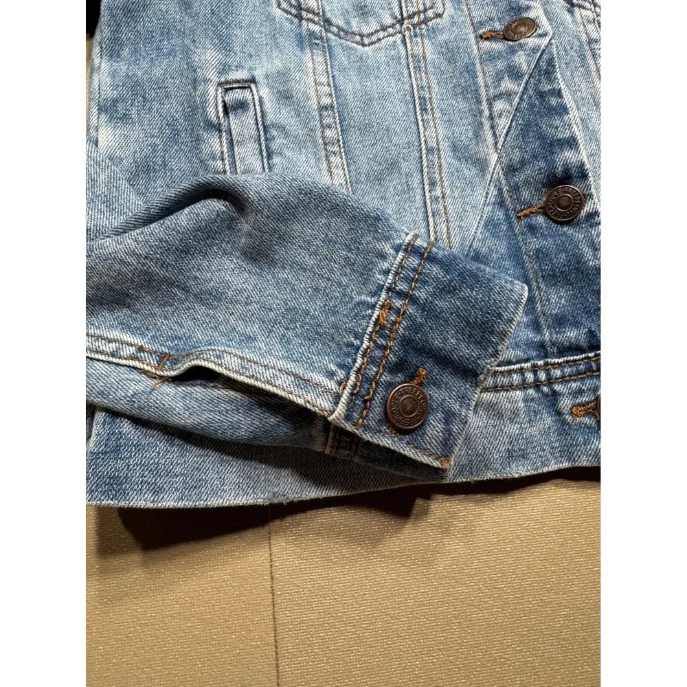 Free People Womens Light Wash Paneled Denim Trucker Jacket Blue Size S - Picture 3 of 9